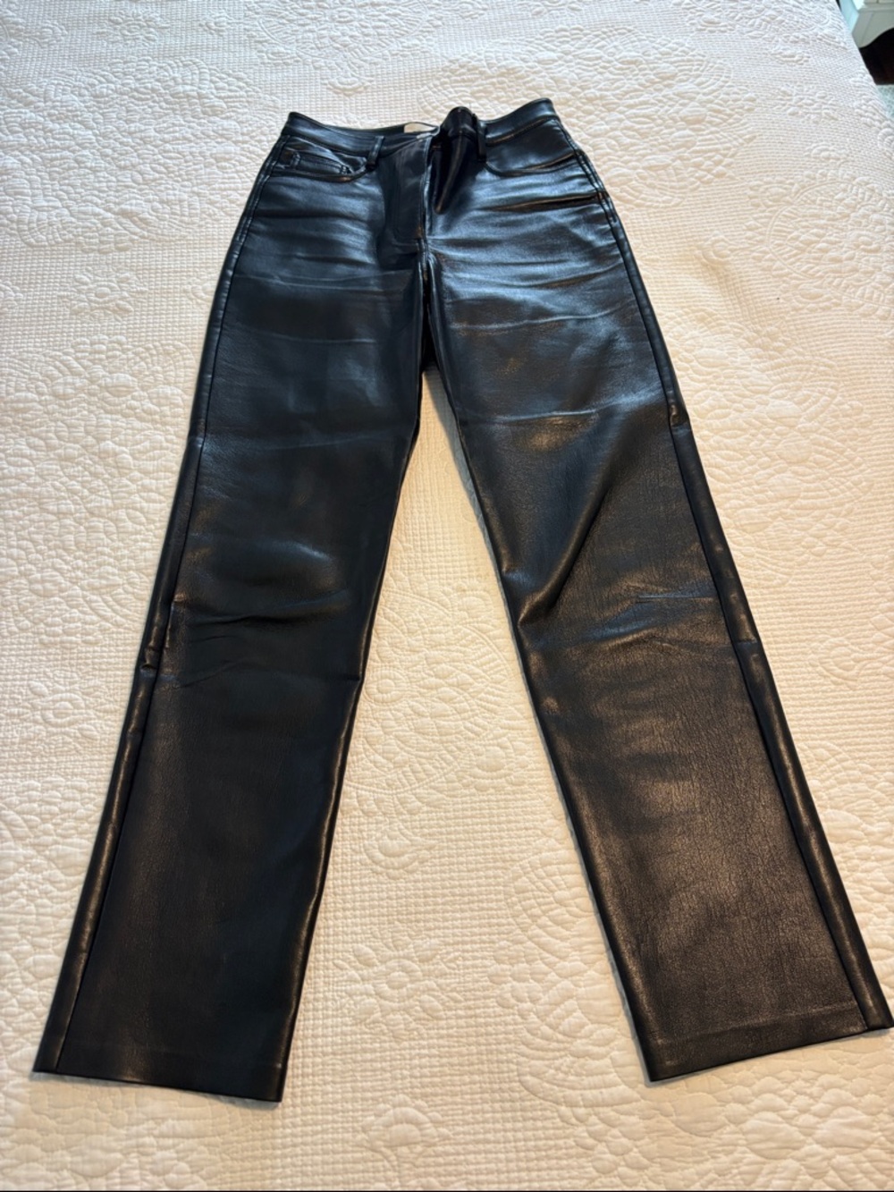 Wilfred Black Faux Leather Trousers with Branded Button